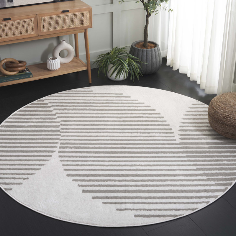 Tapis gris en polypropylène tissé à la machine Ilomae, Rond 6 pi 7 po