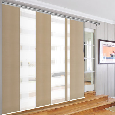 Rail de 7 panneaux extensibles 110 x 153 po x H 94 po, largeur de panneau 23,5 po, Macadamia, crème