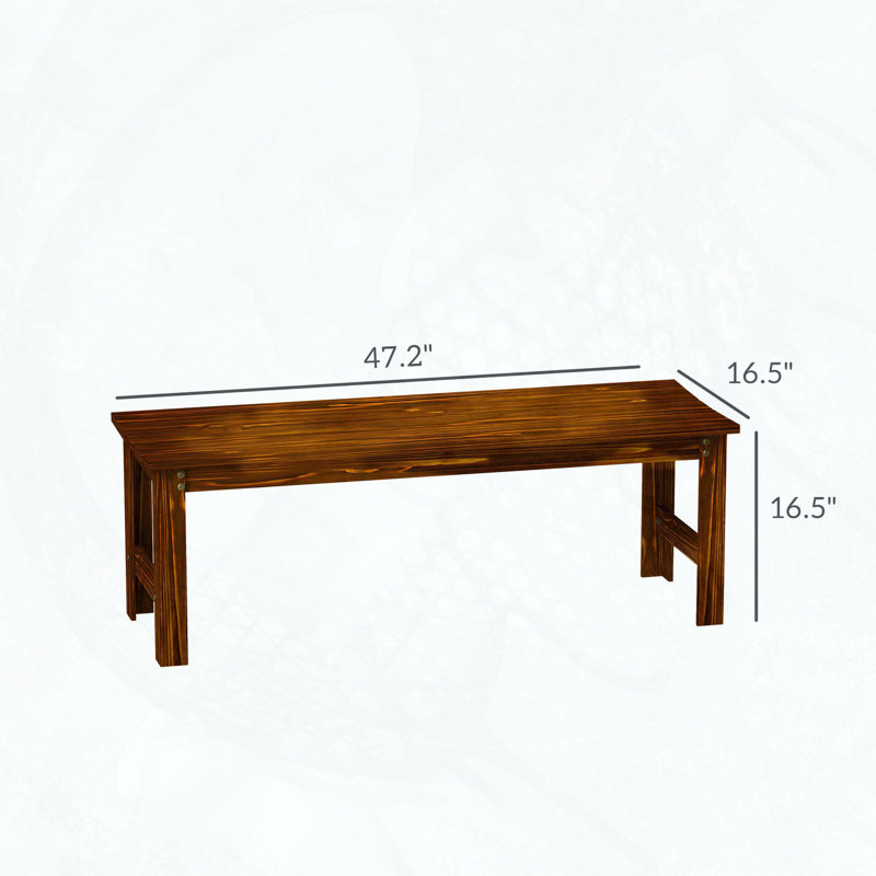 Backless Pine Wood Outdoor Bench (Carbonized), Carbon