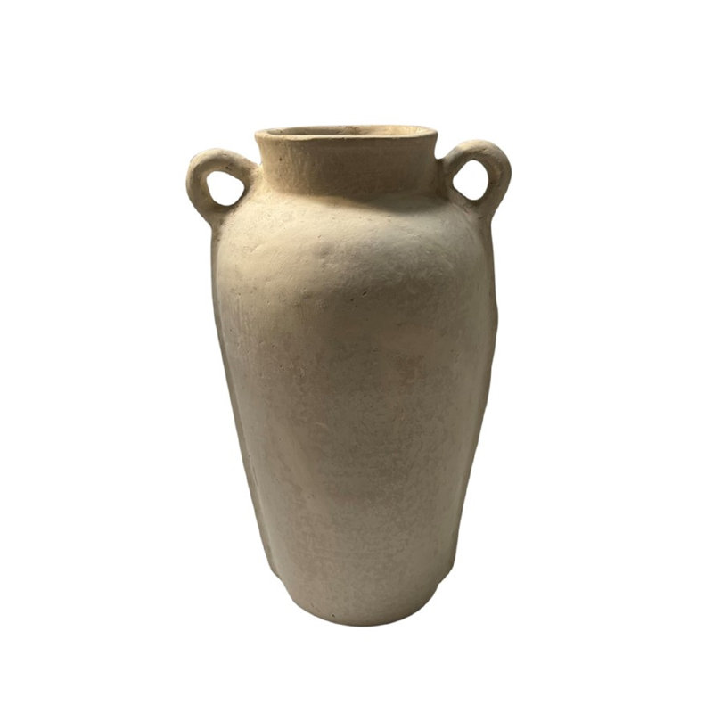 Patrie Terracotta Vase Natural Black H 16.3" & Dia 8.5", White