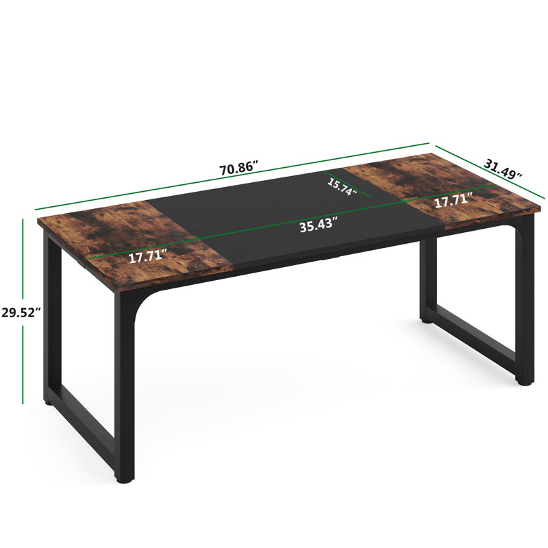 180cm Rectangle Conference Table, Rustic Brown/Black, Black