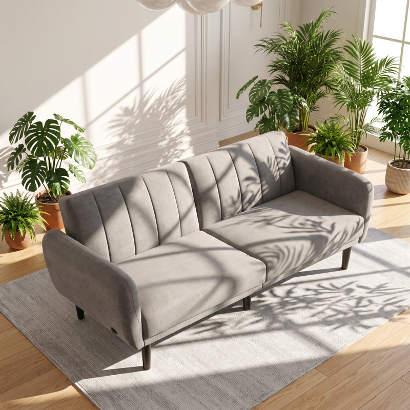 Canapé futon convertible capitonné en bois d'hévéa l 81 po x P 32,5 po Mobilya