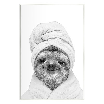 Stupell Industries Sloth In Bathrobe Animal Portrait By Annalisa Latella Graphic Art In Mdf