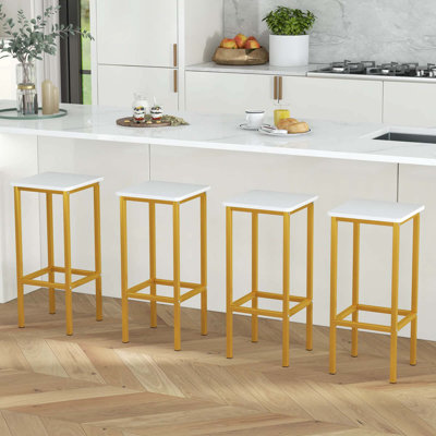 4 Pcs 26"bar Stool Set With Metal Frame Footrest Backless Counter Height Stool