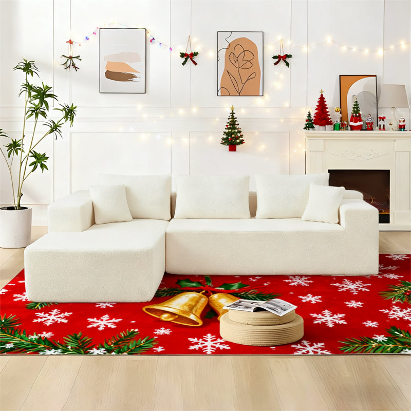 Canapé modulaire en L Sherpa, Fausse fourrure blanche