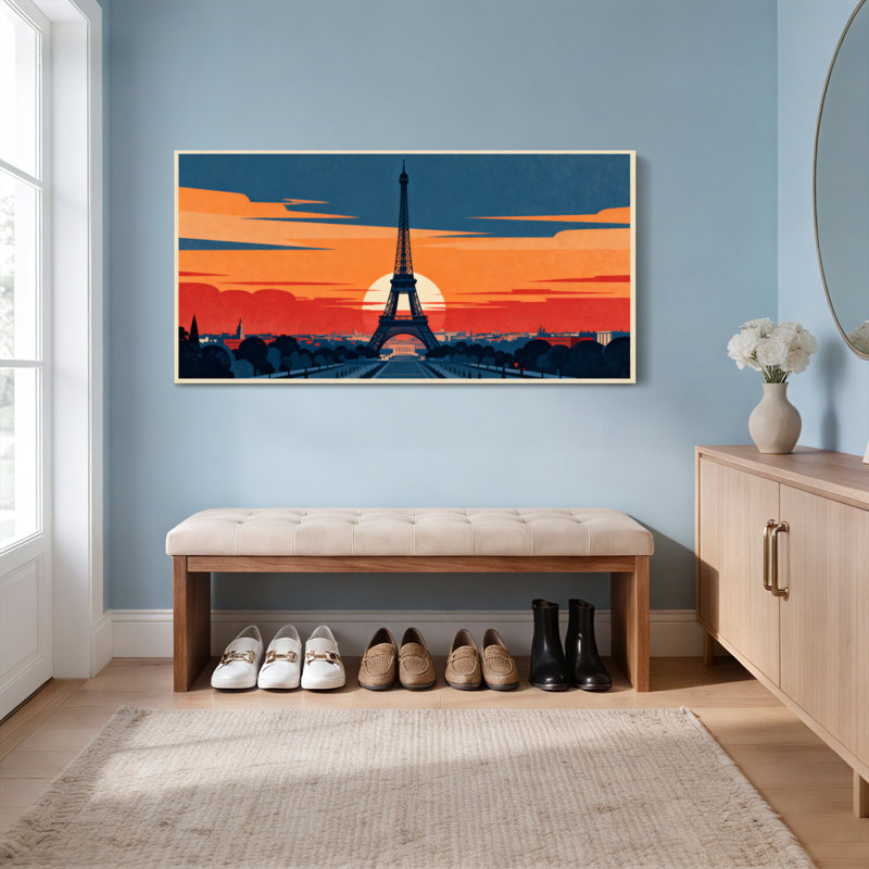 Tableau sur toile représentant la Tour Eiffel au coucher du soleil sur Paris (lot de 1), H 20 po x l 40 po
