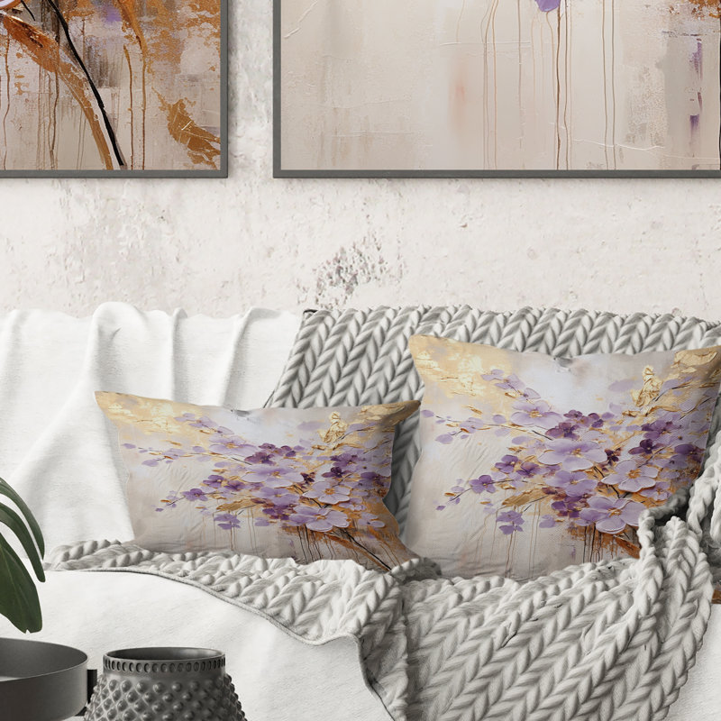 Coussin mauve et violet mauve et orné Violettes, 18" x 18"