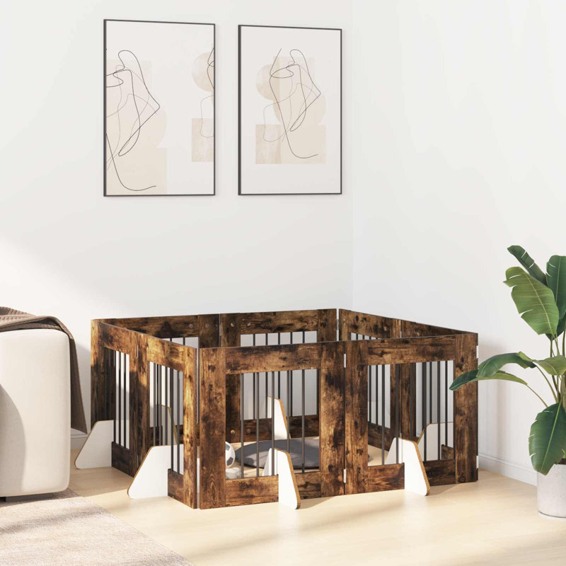 Pet Crate, 80cm H x 362cm W x 34cm D, Smoked Oak