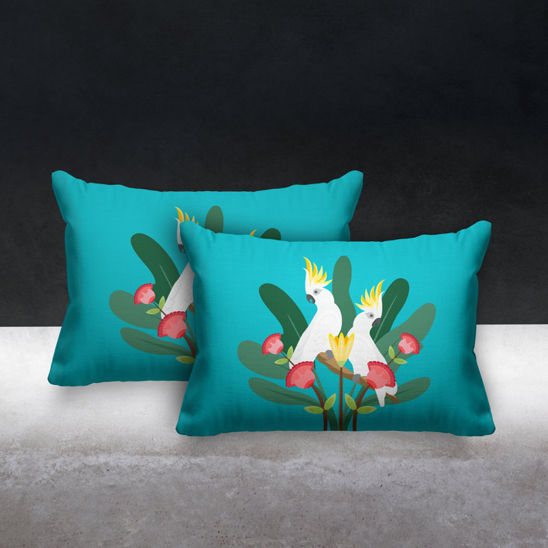 Coussin lombaire intérieur / extérieur Flocked Birds, Turquoise