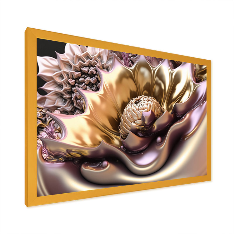 Fleurs liquides modernes I - reproduction sur toile, H 16 po x l 32 po x P 1 po, Impression dorée sur toile encadrée