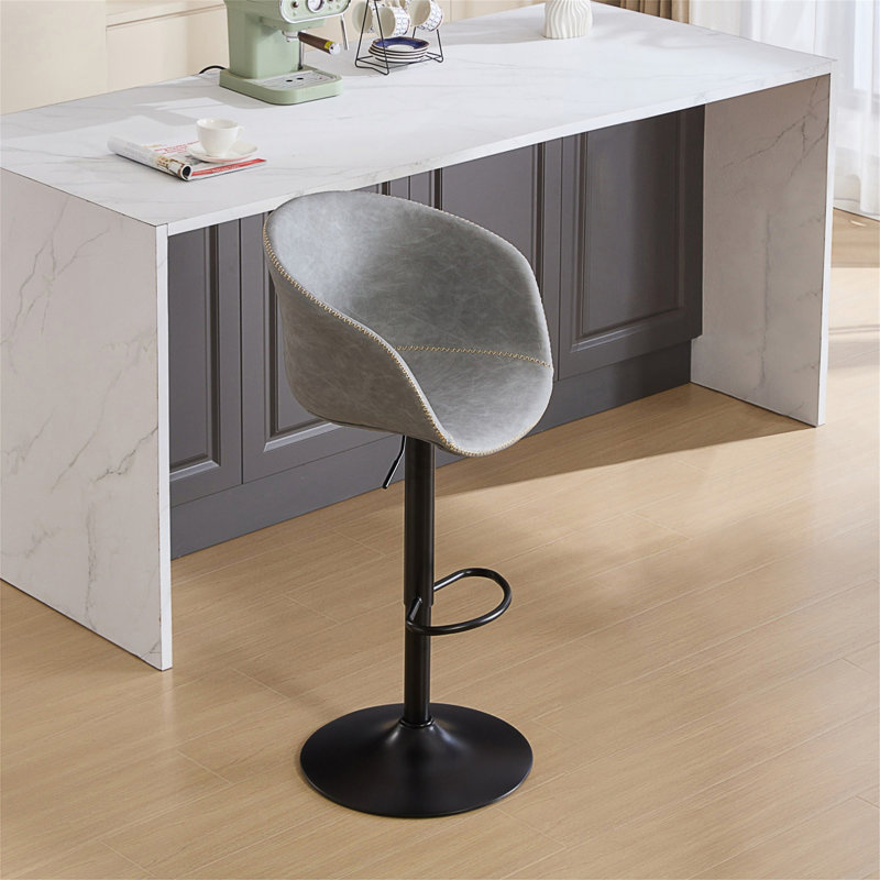Faux Leather Upholstered Metal Bar Stools with Back