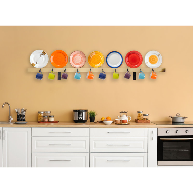Rayne Plate Display Shelves With Hooks, Natural, 66/3/2