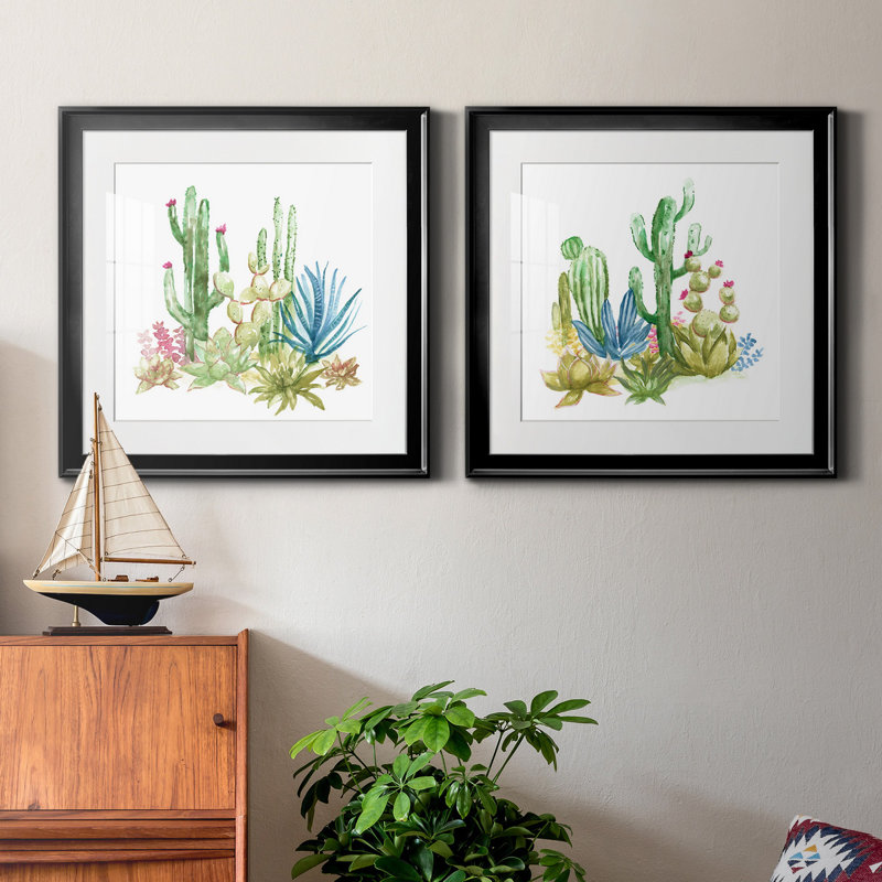 Cactus Vignette I - ensemble de 2 reproductions de cadres photo, H 30,5 po x l 61 po x P 1,5 po, Noir