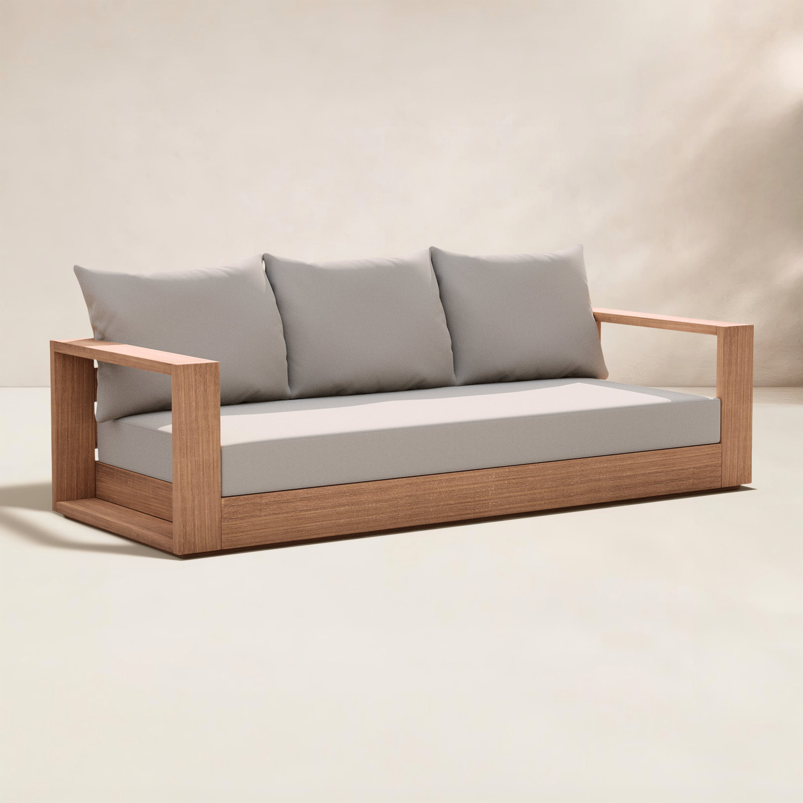 Tulum 87'' Wide Teak Patio Sofa with Cushions, Gray