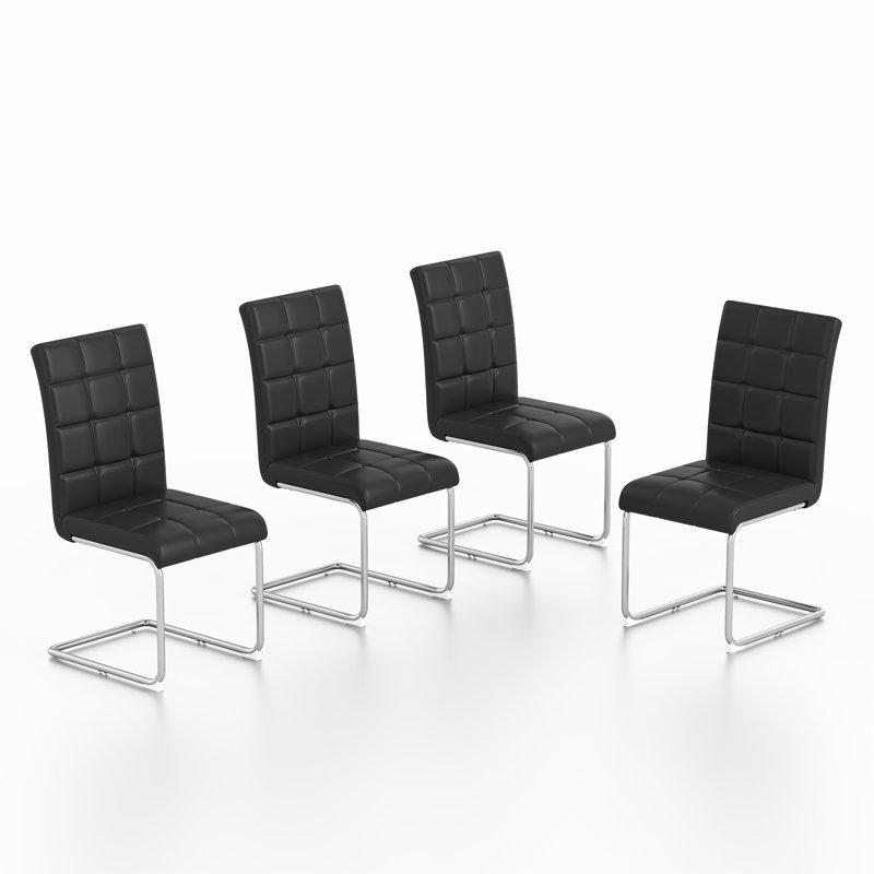 Modern Premium Faux Leather Conference Chairs With C-shaped Tube Metal Legs And High Back, 4, Silver, Black