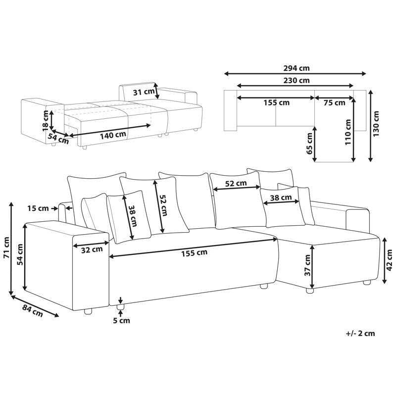 Avrian 3 Seater Sofa Bed, White, Left Hand Facing