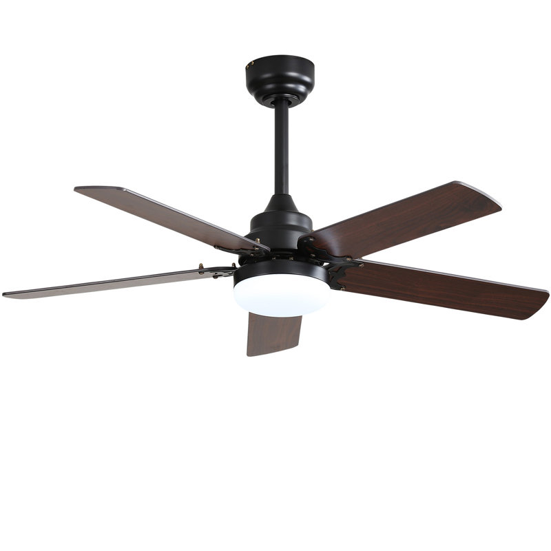 42 Inch Modern Ceiling Fan With LED Light 5 Blades Remote Control Reversible DC Motor Black For Bedroom, Black, Brown