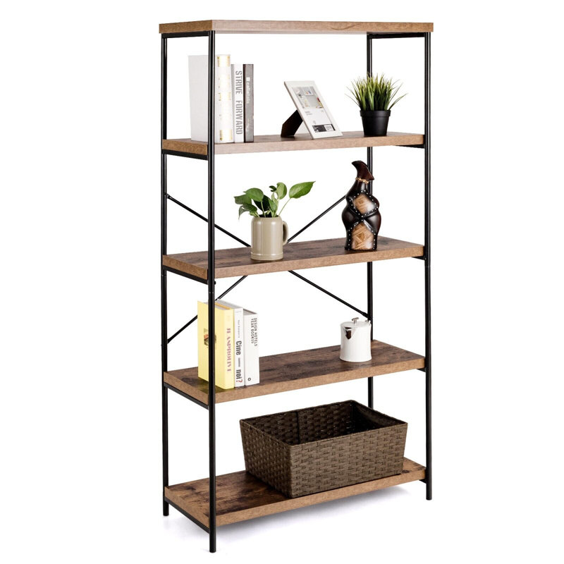 Alisher 159cm H x 79cm W Metal Bookcase, Brown