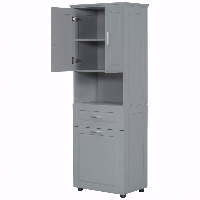 Tall Bathroom Cabinet With Laundry Basket, Large Storage Space Tilt-Out Laundry Hamper And Upper Storage Cabinet, Gray