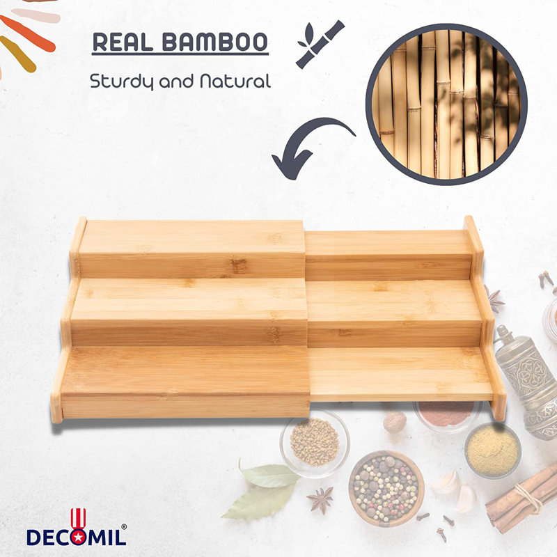 Expandable Bamboo 3-Tier Countertop Spice Rack Organizer