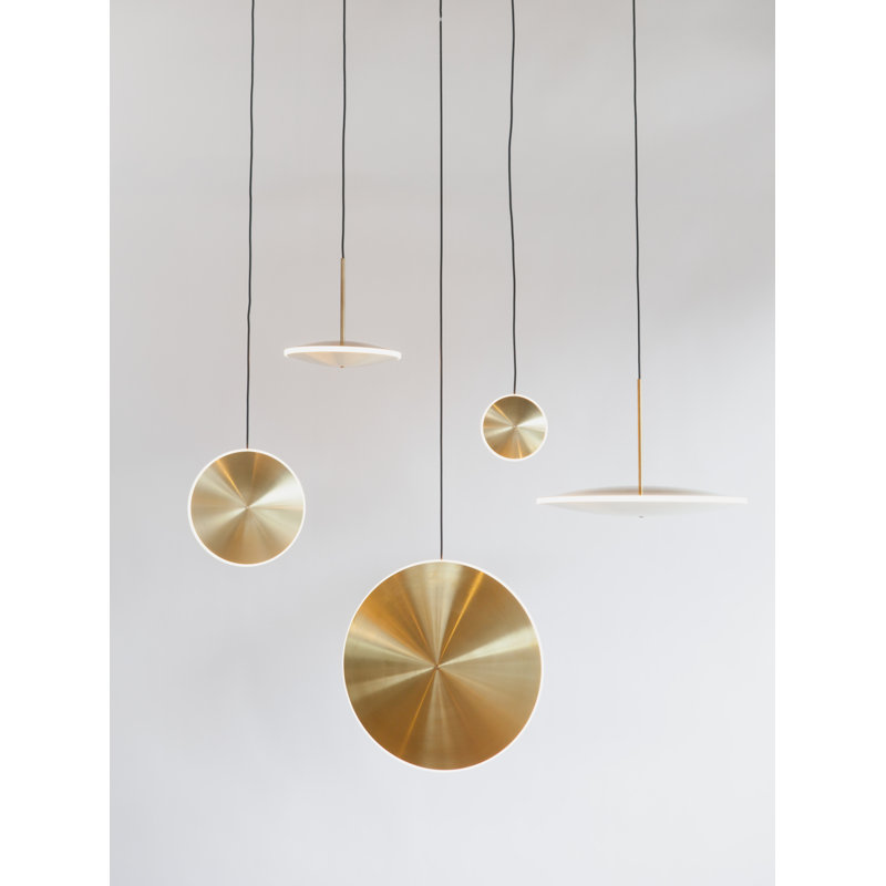 Chrona Modern Round Spun Brass Pendant Light, Vertical, Solid Brass, 17" H x 17" W x 3" D