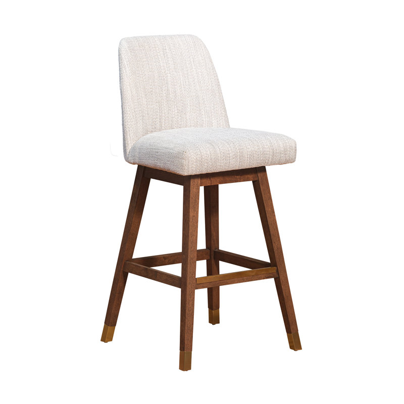 Tabouret pivotant Cesley Deryn, Chêne brun, Tissage de performance beige, Tabouret de bar (siège d’une hauteur de 30 po)