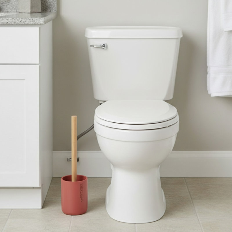 Ensemble de porte-brosse de toilette Willis Chic Matte avec poignée en bambou naturel, Terracotta