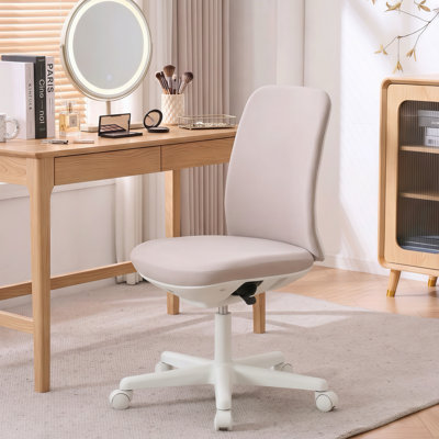 Upholstered Armless Task Chair, Swivel Desk Chair With Wheels, Adjustable Vanity Chair for Make Up
