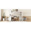 Lit mezzanine en métal avec garde-robe et bureau en forme de L, lit mezzanine double avec cubes de rangement et tablettes, lit mezzanine robuste pour enfants, adolescents, adultes, blanc