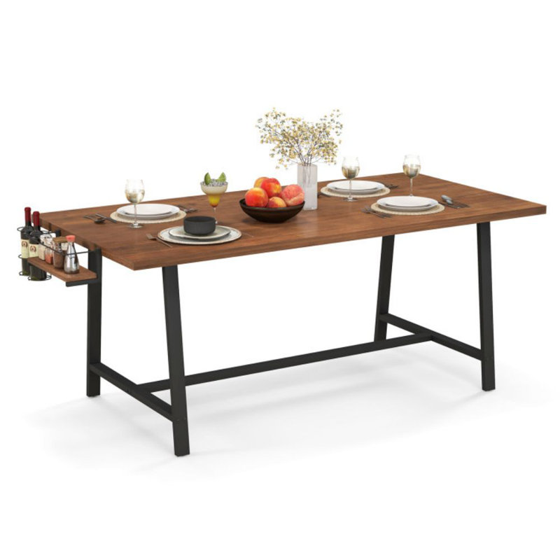 72 Inch Dining Table Rectangular Kitchen Table With 2-Bottle Wine Rack For 5-7