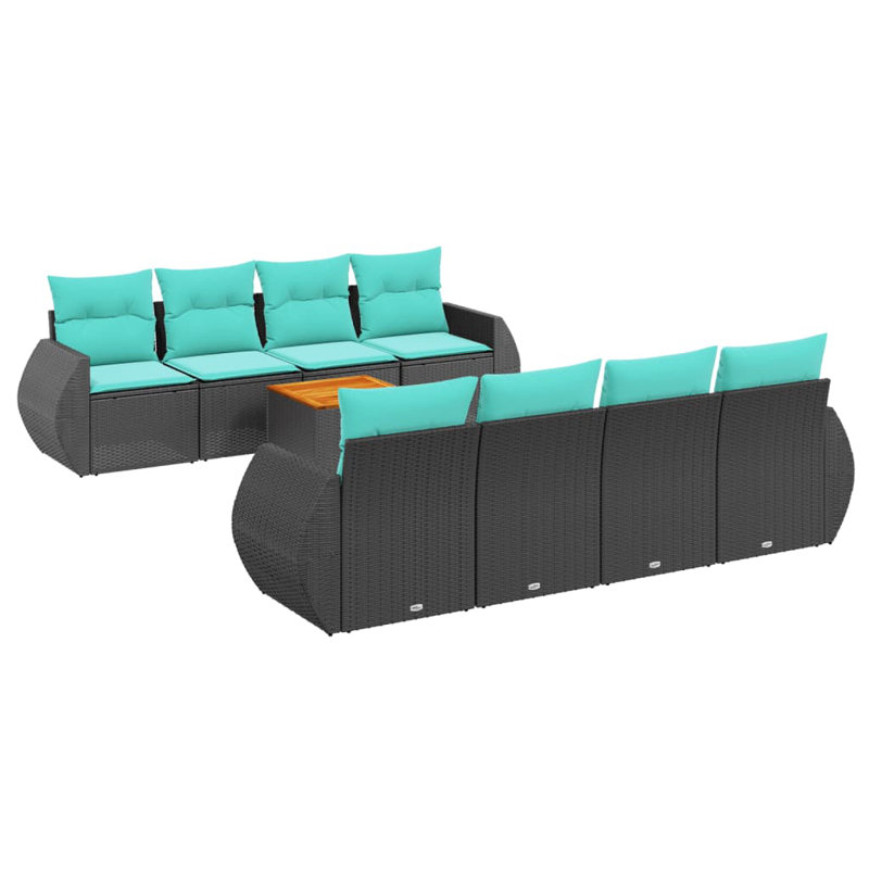  Ensemble de canapé de patio 9 pièces avec coussins en rotin de polyester noir