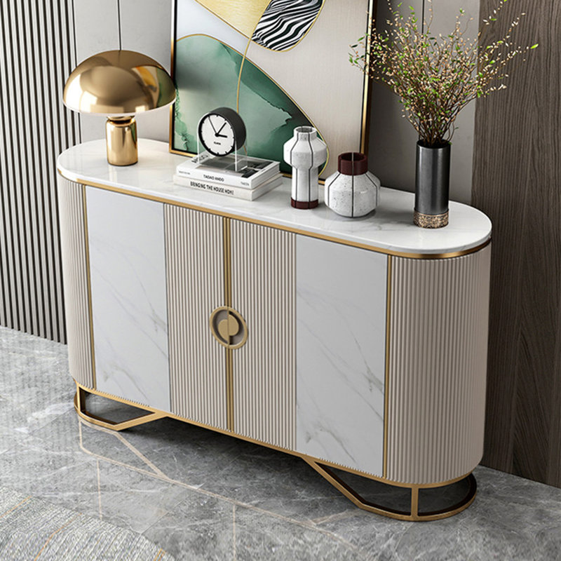 Armoire d'entrée en marbre de style luxueux, H 35,43 po x l 55,11 po x P 15,75 po, Champagne / Gris