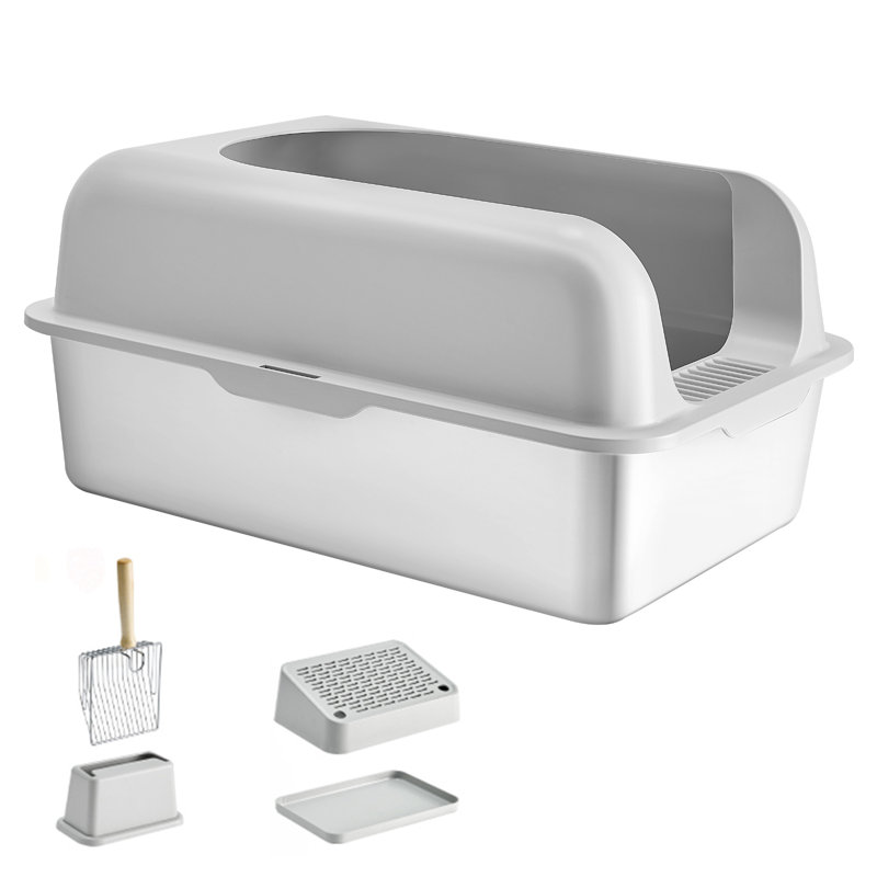 Light Gray Stainless Steel Extra Large Cat Litter Box with Scoop