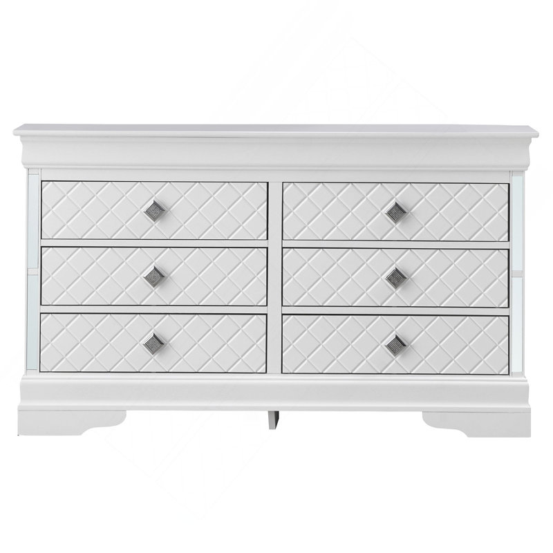 Commode verticale à 6 tiroirs avec façade texturée et poignées décoratives