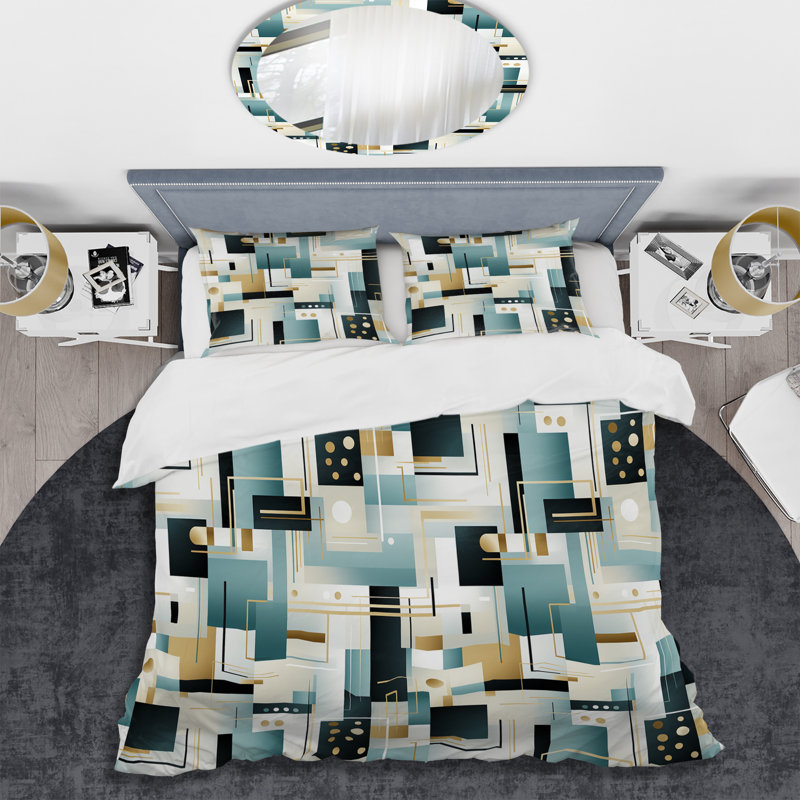 Ensemble de housse de couette géométrique gris et noir Eizo, Housse de couette pour très grand lit et 2 très
