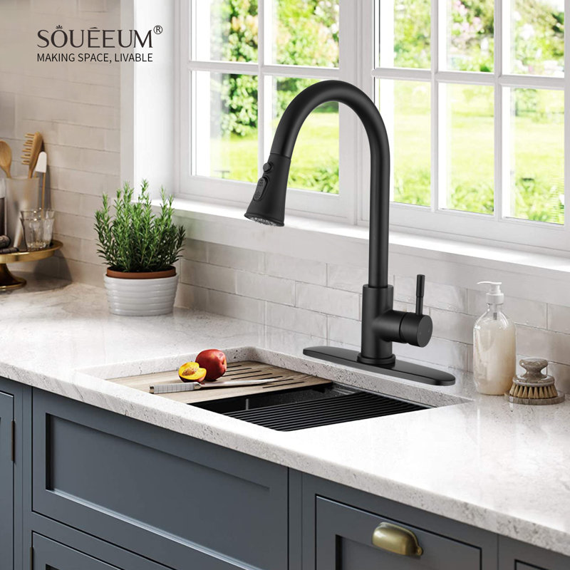 SOUEEUM Pull Down Kitchen Faucet, Matte Black