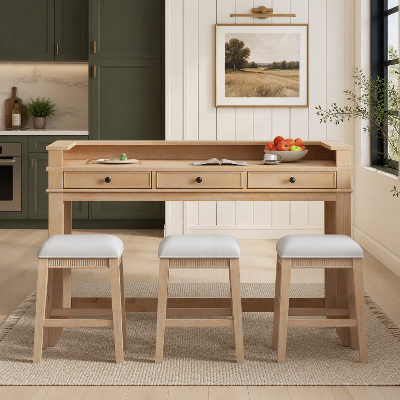Ensemble de table de salle à manger rétro 4 pièces avec 3 tiroirs de rangement, conception peu encombrante pour les petites cuisines et les salons (naturel)