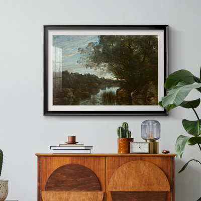 «Twilight Landscape with a figure-Jean-Baptiste-Camille», toile tendue avec châssis Corot-c. Milieu du 19e siècle