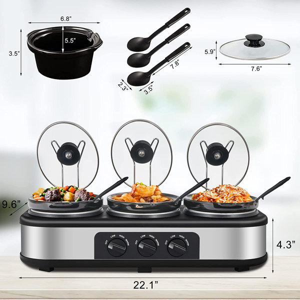  Sunvivi Triple Slow Cookers, 3x1.5 Qt Food Warmer  Adjustable-Temp Server, Buffet Server for Parties, Mini Crock Dips Pot,  Entertaining ＆ Holiday,: Home & Kitchen