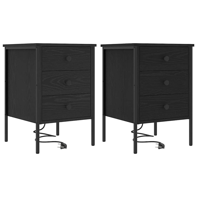 Bedside Cabinets With Drawer 2 Pcs 42 X 41 X 61 Cm, Black Oak