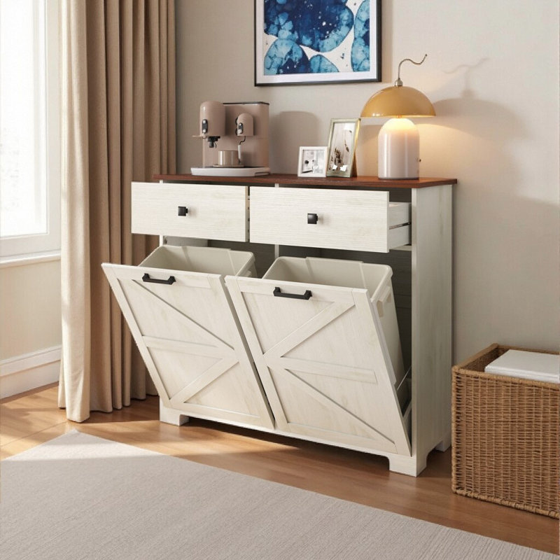 Buffet Farmhouse Trash Can - Rangement à double bac compact avec portes