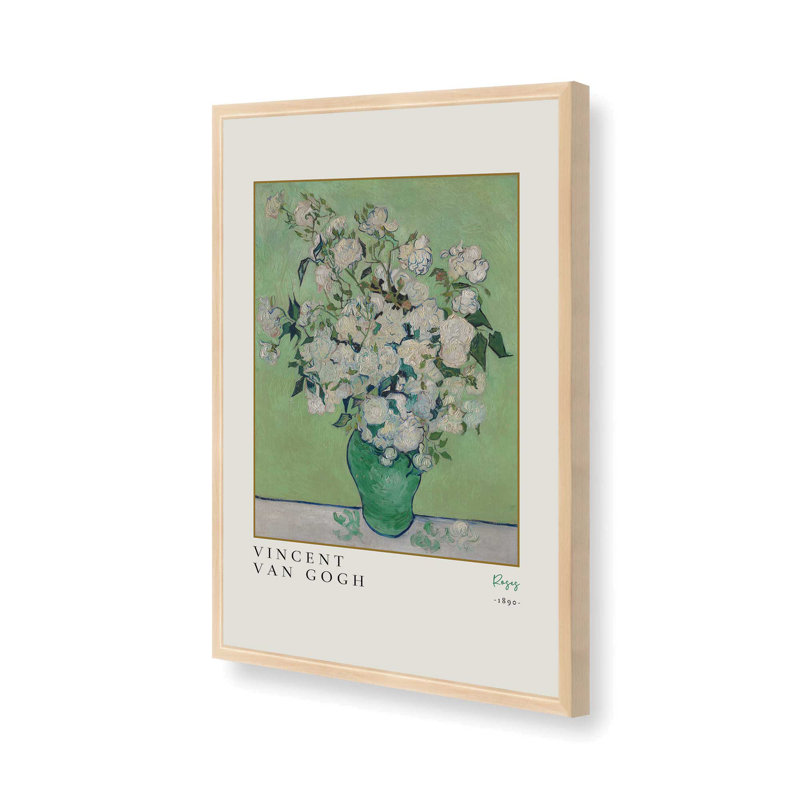 Van Gogh's Roses, reproduction de 1890, H 11 po x l 9 po x P 1,25 po, Reproduction encadrée sans passe-partout 1, Érable brut