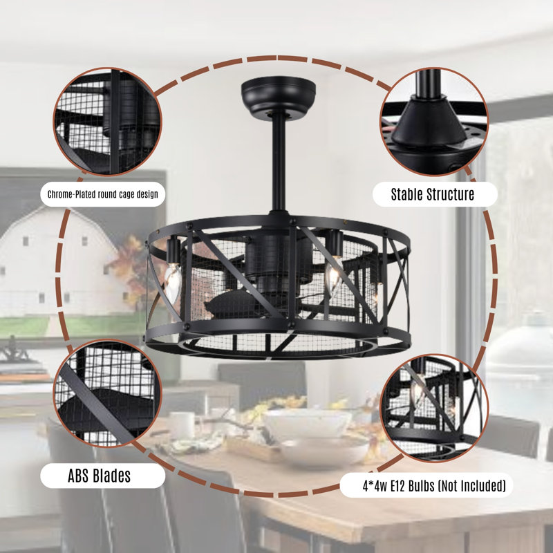 Ventilateur de plafond industriel 20 po noir mat - télécommande, 5 pales ABS