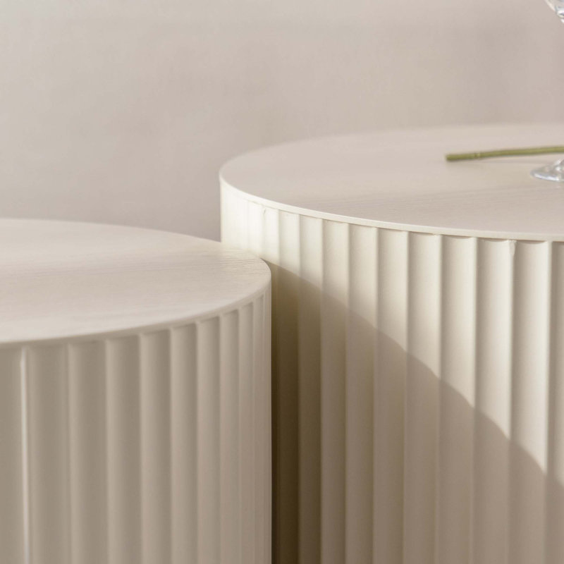 Nesting Coffee Table Set Of 2 Modern Drum Side Table End Table Wave Stripe Round Coffee Table For Living Room