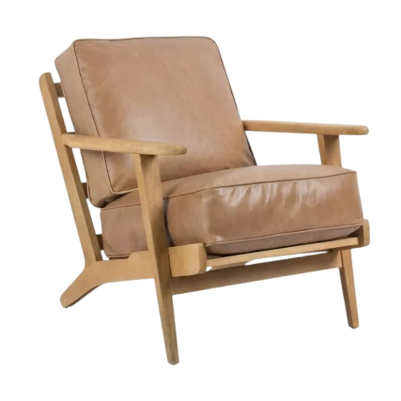 Fayuel Top Grain Leather Lounge Chair, Natural