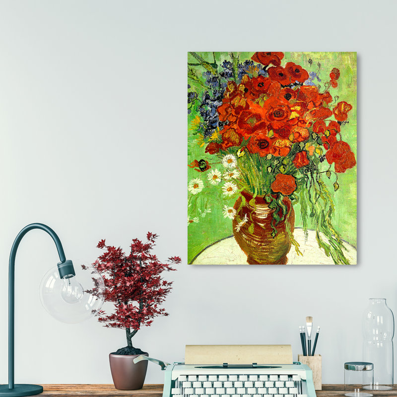 Coquelicots et marguerites rouges, Toile tendue, H 16 po x l 20 po
