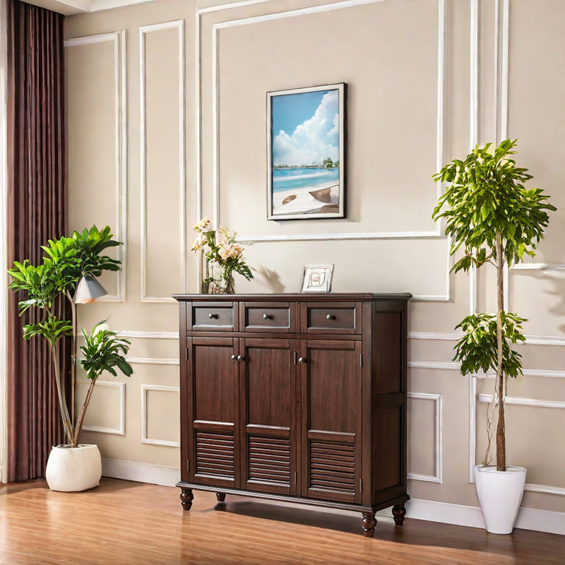 14 Pair Solid Wood Shoe Storage Cabinet