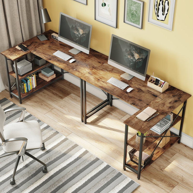 Bureau en L Aaleia, Brun rustique / noir