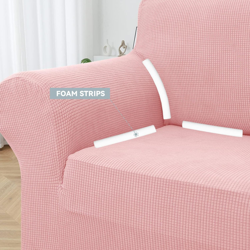 Housse pour canapé à coussins en T, Polyester rose, H 40 po x l 110 po x P 40 po