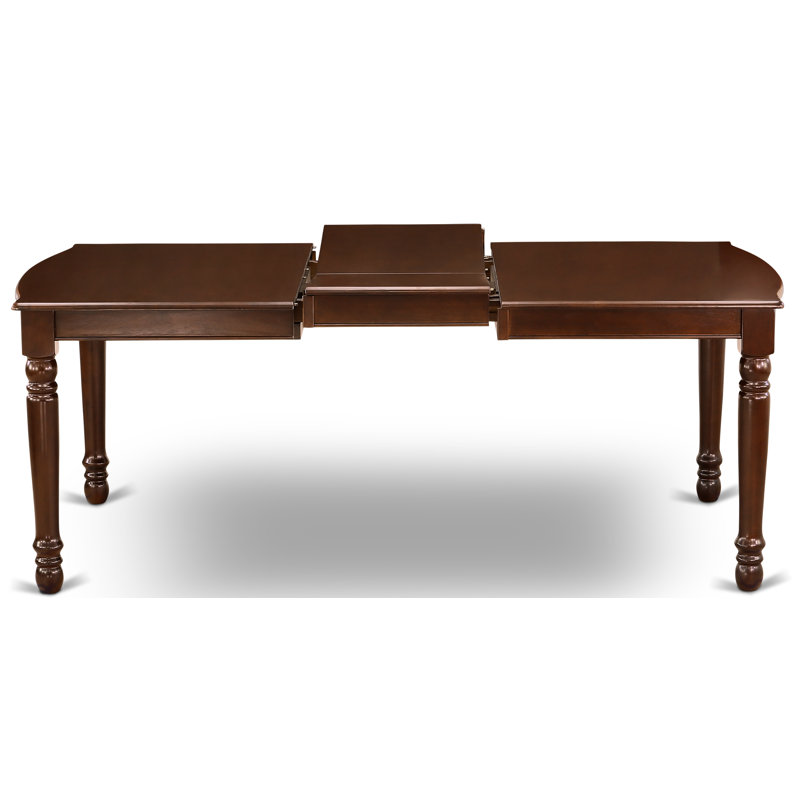 Cet ensemble de salle à manger 5 pièces comprend une table de salle à manger rectangulaire avec des feuilles de papillons et 4 chaises Parson revêtues de tissu de café, 42 x 78 pouces, acajou